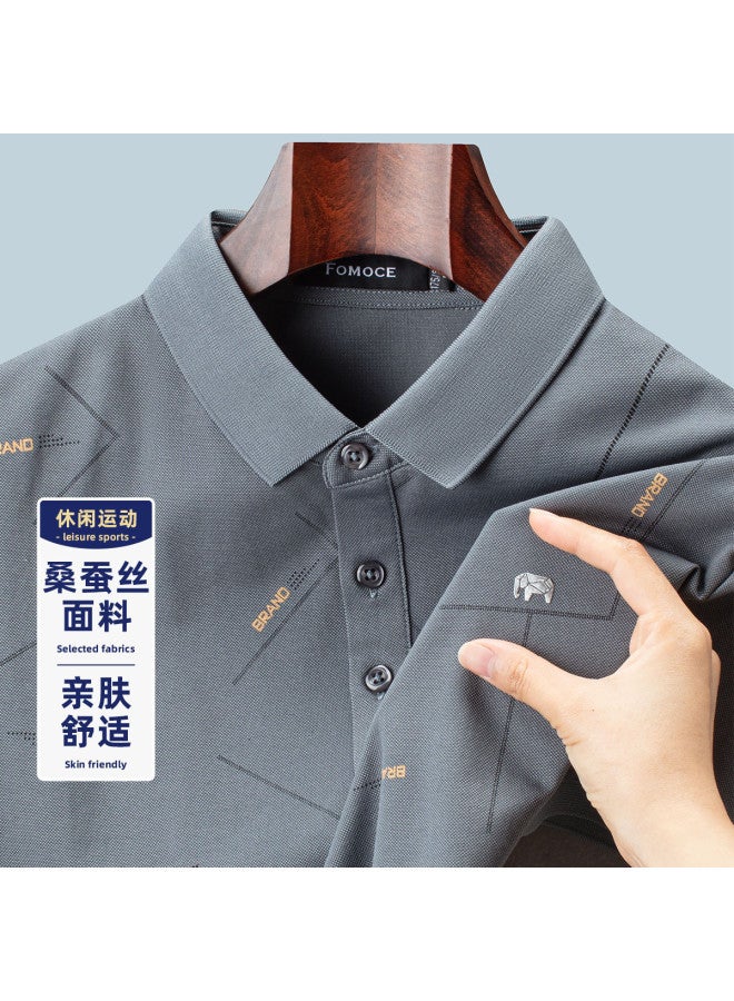 Fomoce 24 New Style Men's Polo Shirt With 24% Mulberry Silk - Moisture-wicking & Breathable Business Casual Short Sleeve Top - Image 2