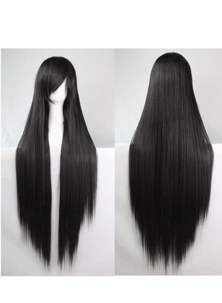 general 80 سم شعر مستعار مستقيم طويل موضة أنمي للنساء مع قبعة شعر مجانية (أسود) - Image 1