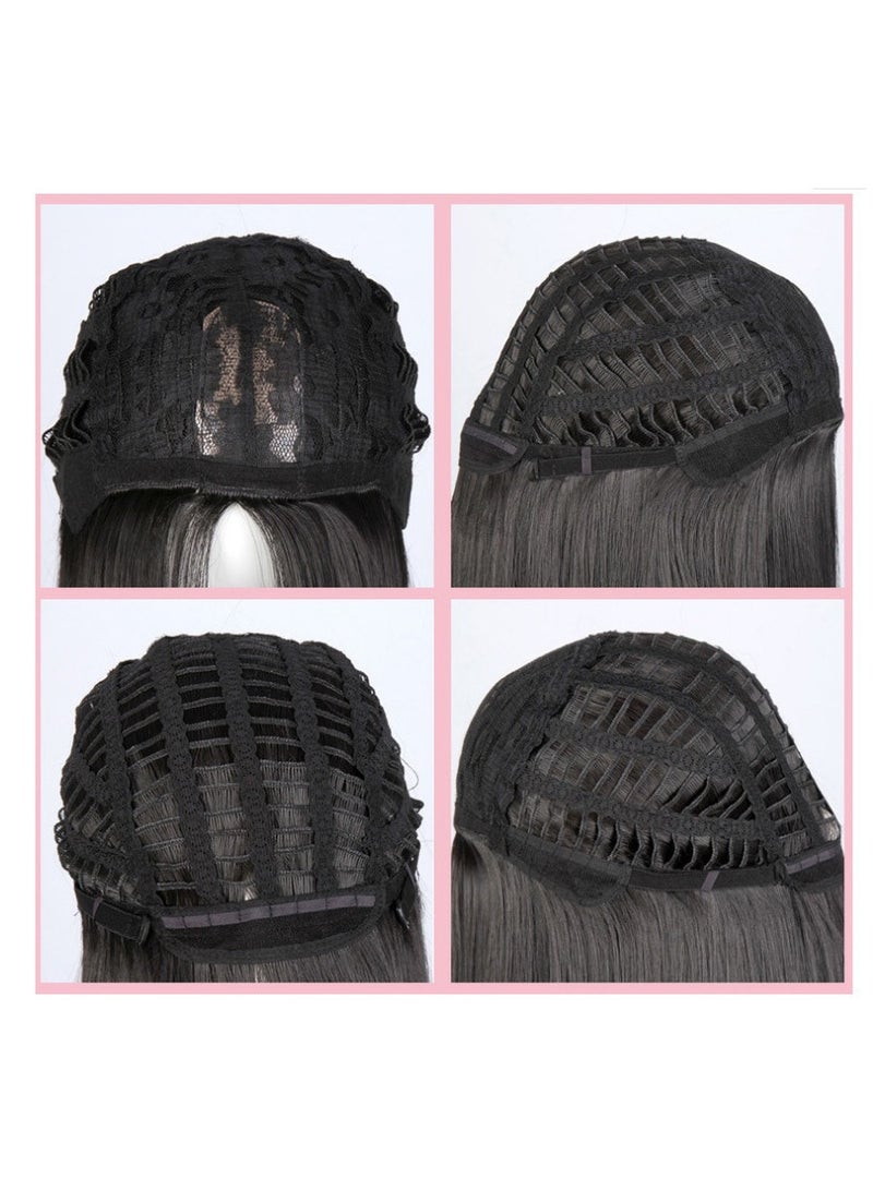 general 80 سم شعر مستعار مستقيم طويل موضة أنمي للنساء مع قبعة شعر مجانية (أسود) - Image 4