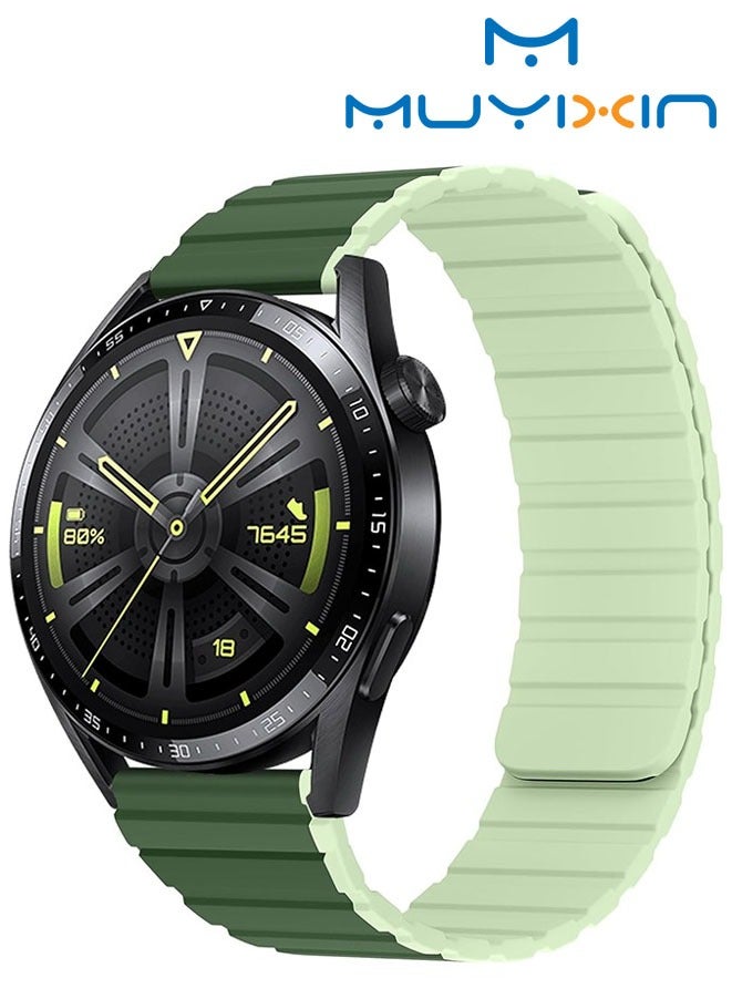 Muyixin أحزمة ساعة مغناطيسية مقاس 22 مم متوافقة مع ساعة HUAWEI Watch GT 3 مقاس 46 مم/Samsung Watch 3 مقاس 45 مم/Gear S3 Frontier/Classic، أحزمة سيليكون مريحة للنساء والرجال (أخضر) - Image 1