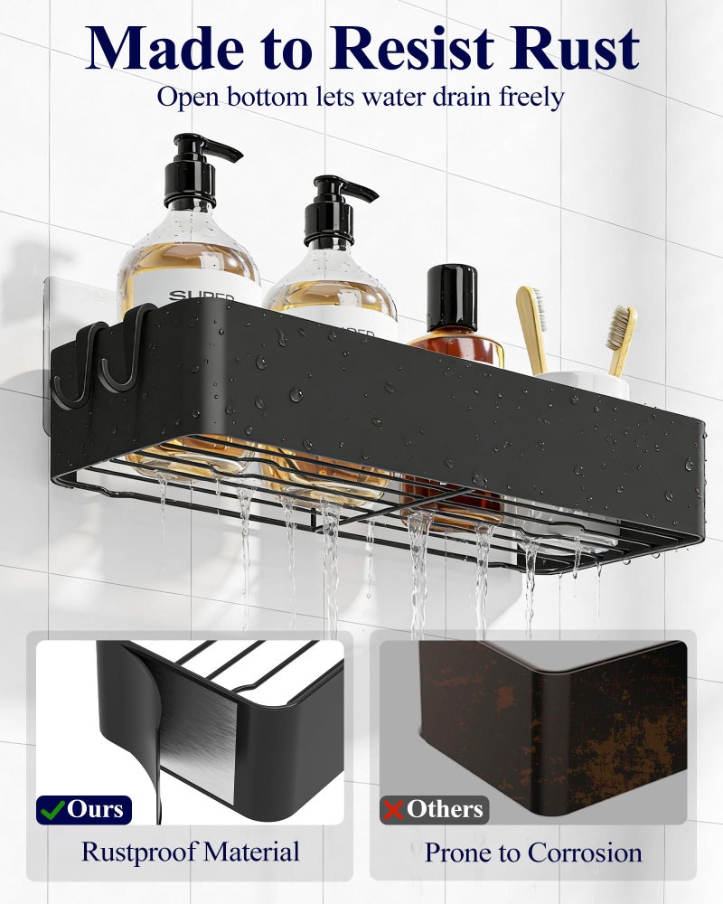 Kitsure Shower Caddy - 2 Pack Adhesive Shower Organizer, Rustproof Metal Shelves, No-Drill Bathroom Organizers and Storage, Black, Large - Image 5