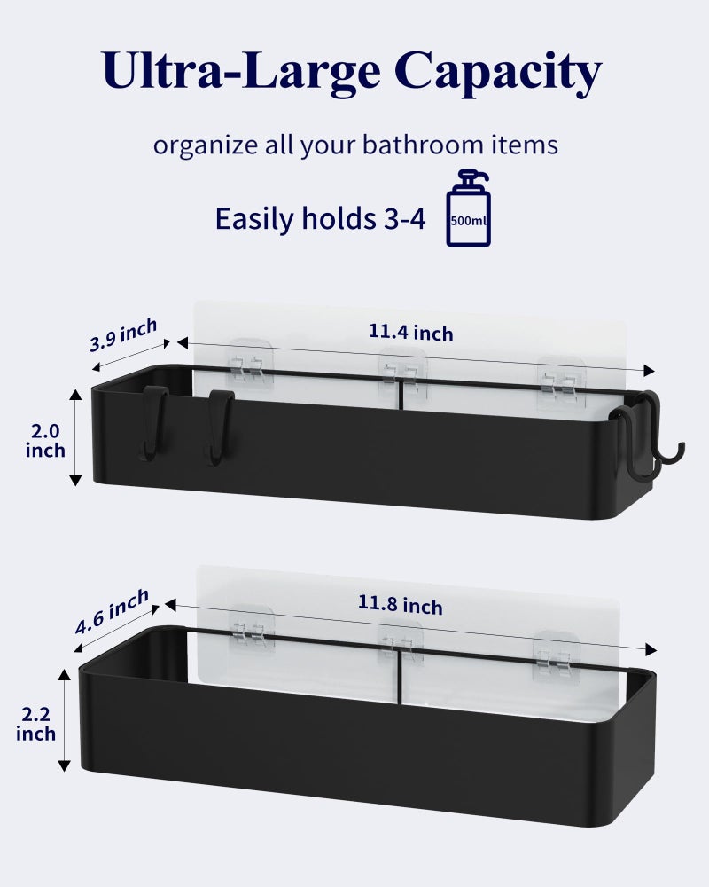 Kitsure Shower Caddy - 2 Pack Adhesive Shower Organizer, Rustproof Metal Shelves, No-Drill Bathroom Organizers and Storage, Black, Large - Image 4