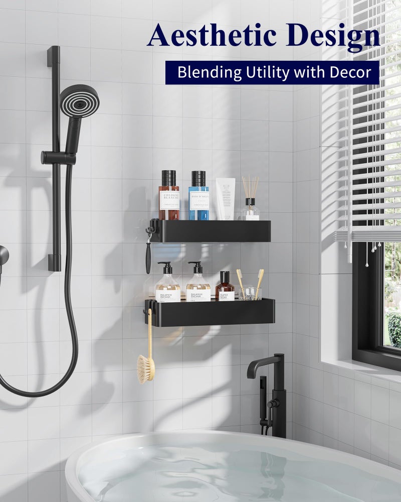 Kitsure Shower Caddy - 2 Pack Adhesive Shower Organizer, Rustproof Metal Shelves, No-Drill Bathroom Organizers and Storage, Black, Large - Image 2