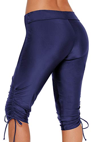 Urchics Womens Plus Size Rash Guard Capris Long Swim Shorts Tankini Bottom Sporty Blue XXL - Image 2