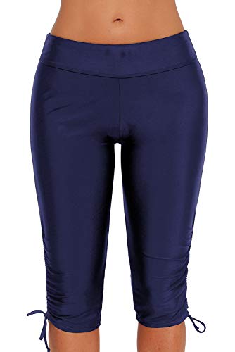 Urchics Womens Plus Size Rash Guard Capris Long Swim Shorts Tankini Bottom Sporty Blue XXL - Image 5