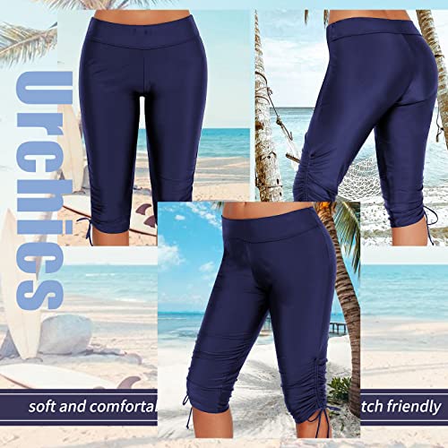 Urchics Womens Plus Size Rash Guard Capris Long Swim Shorts Tankini Bottom Sporty Blue XXL - Image 4