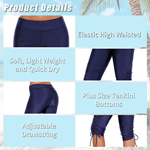 Urchics Womens Plus Size Rash Guard Capris Long Swim Shorts Tankini Bottom Sporty Blue XXL - Image 3