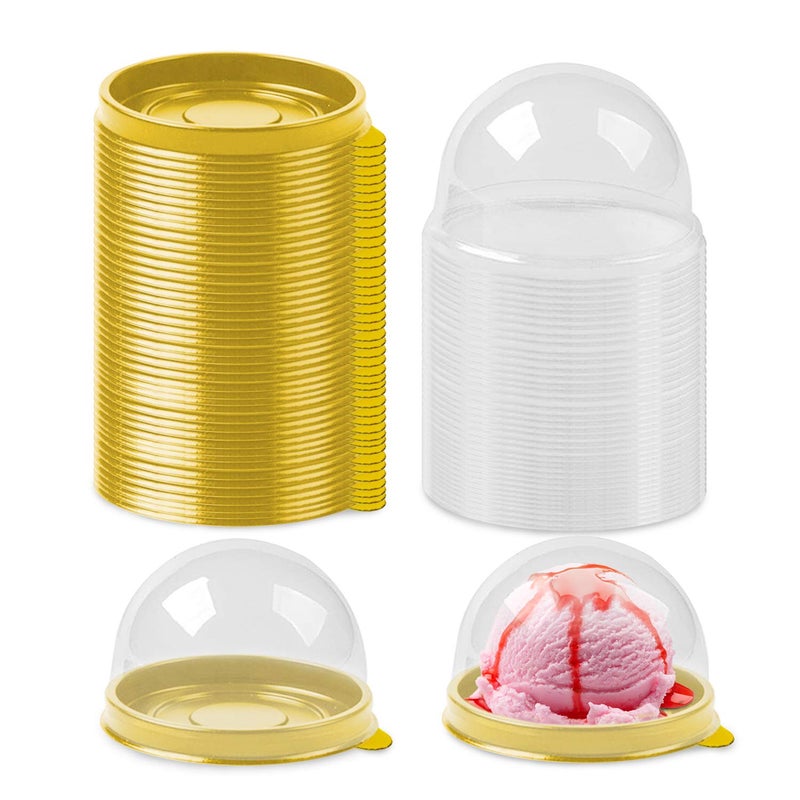 Coobbar Clear Plastic Mini Cake Box, 100 Pieces Cookies Muffins Dome Box (Wedding/Birthday Gift), 2 Inch (Gold) - Image 1