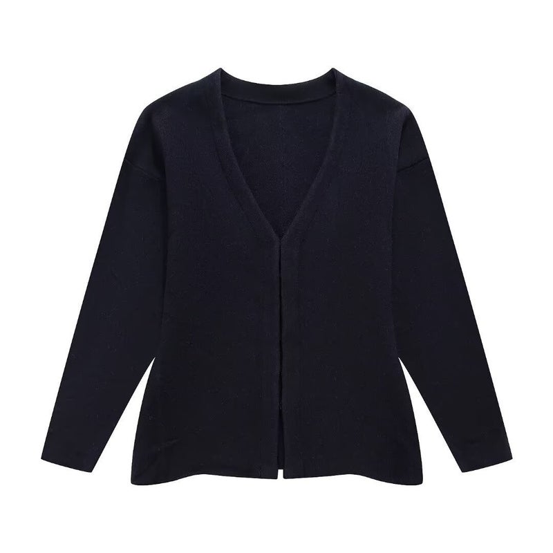 Cross-border Trade European and American Womens 2024 Summer New Wool Blended V-neck Knitted Sweater High Waist Mini Skirt Sea Blue Coat