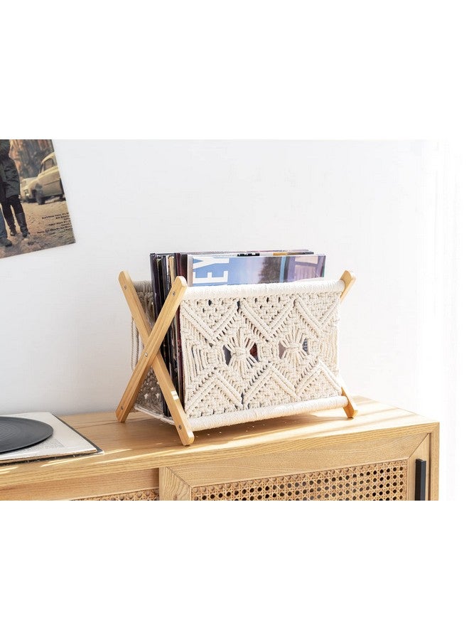 Mkono Mkono Macrame Magazine Rack Boho Storage Holder Standing Basket for Books, Newspapers, Swaddle Blanket, Dorm Essentials, Living Room, Bathroom, Office, Nursery, Home Decor, Medium Size, 14”L x 10”W - Image 2