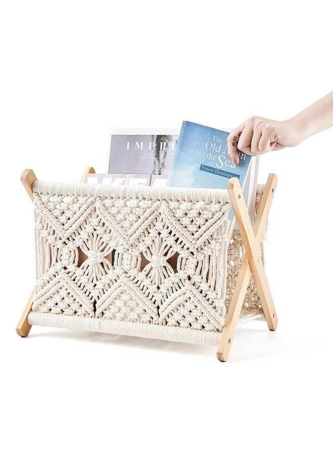 Mkono Mkono Macrame Magazine Rack Boho Storage Holder Standing Basket for Books, Newspapers, Swaddle Blanket, Dorm Essentials, Living Room, Bathroom, Office, Nursery, Home Decor, Medium Size, 14”L x 10”W - Image 5