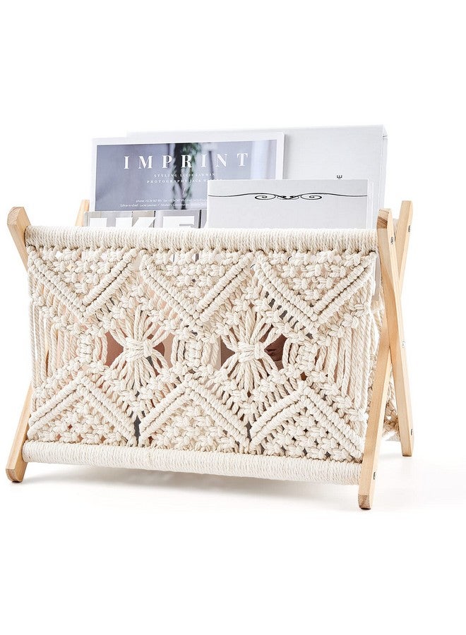 Mkono Mkono Macrame Magazine Rack Boho Storage Holder Standing Basket for Books, Newspapers, Swaddle Blanket, Dorm Essentials, Living Room, Bathroom, Office, Nursery, Home Decor, Medium Size, 14”L x 10”W - Image 1