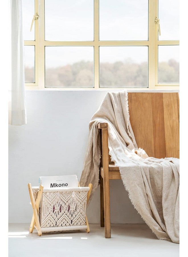 Mkono Mkono Macrame Magazine Rack Boho Storage Holder Standing Basket for Books, Newspapers, Swaddle Blanket, Dorm Essentials, Living Room, Bathroom, Office, Nursery, Home Decor, Medium Size, 14”L x 10”W - Image 3