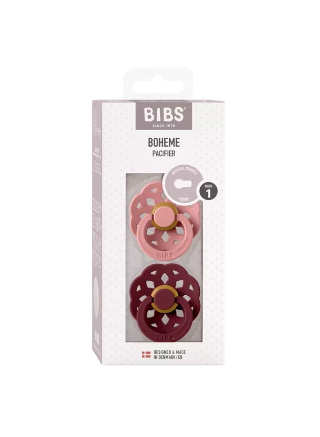 BIBS Pacifier Boheme 2 Pack Latex Size 1 Dusty Pink/Elderberry - Image 2