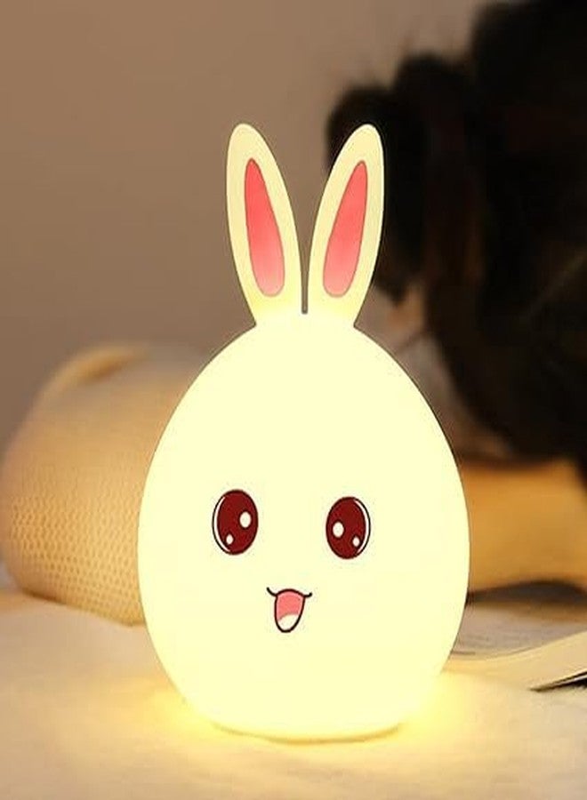 KMJSA Rabbit Night Light for Kids – Soft Silicone Bedside Lamp with Tap Control – Rechargeable, Safe, and Portable – Cute Animal Design for Baby, Children’s Bedroom, or Gift – Gentle Warm Light - Image 1