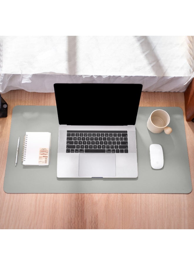 Leather Mouse Pad Sewing Computer Keyboard Desk Mat Office Embossable Pattern Printing LOGO Oversized Non-Slip-Color:90*40cm-Pattern:Light Gray Plush Bottom (sewn)  - Image 1