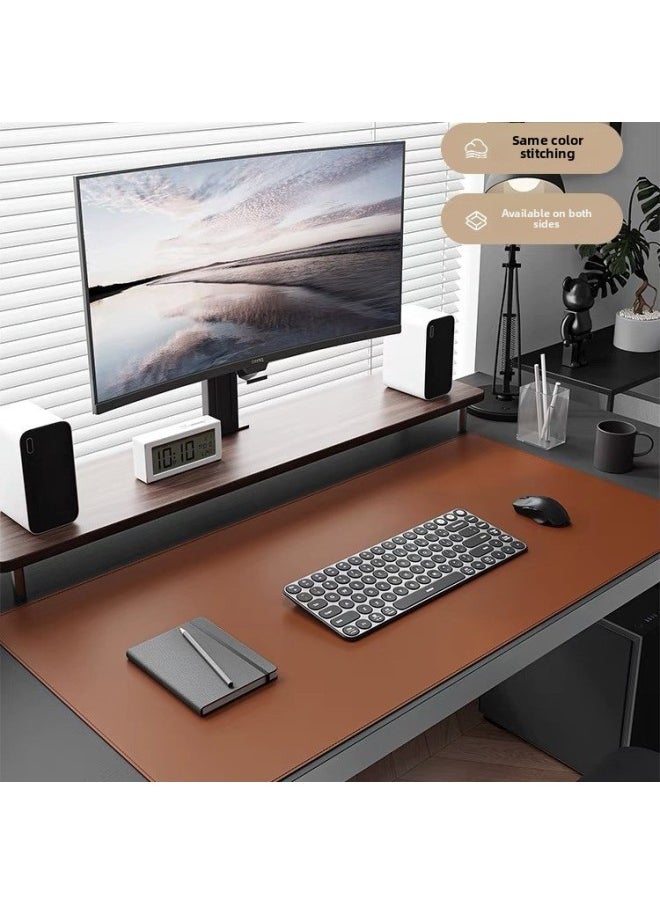 Leather Mouse Pad Sewing Computer Keyboard Desk Mat Office Embossable Pattern Printing LOGO Oversized Non-Slip-Color:90*40cm-Pattern:Light Gray Plush Bottom (sewn)  - Image 2