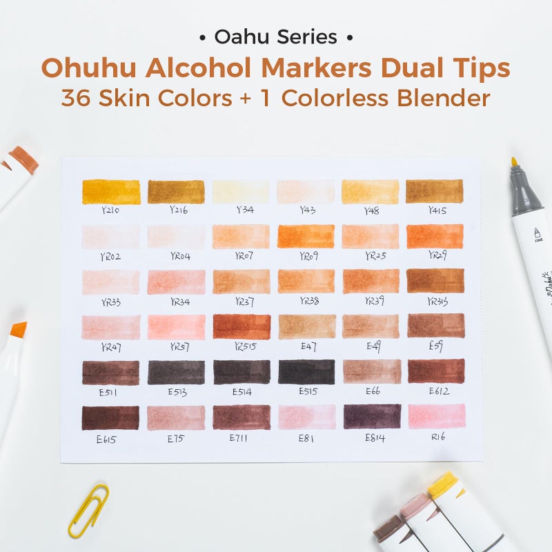 Ohuhu Alcohol Markers Skin Tones Double Tipped Skin Color Art Marker Set for Artists Adults Coloring - 36 Skin-Tone Colors for Portrait Illustration- Chisel & Fine - Oahu of Ohuhu Markers - Refillable - Image 5