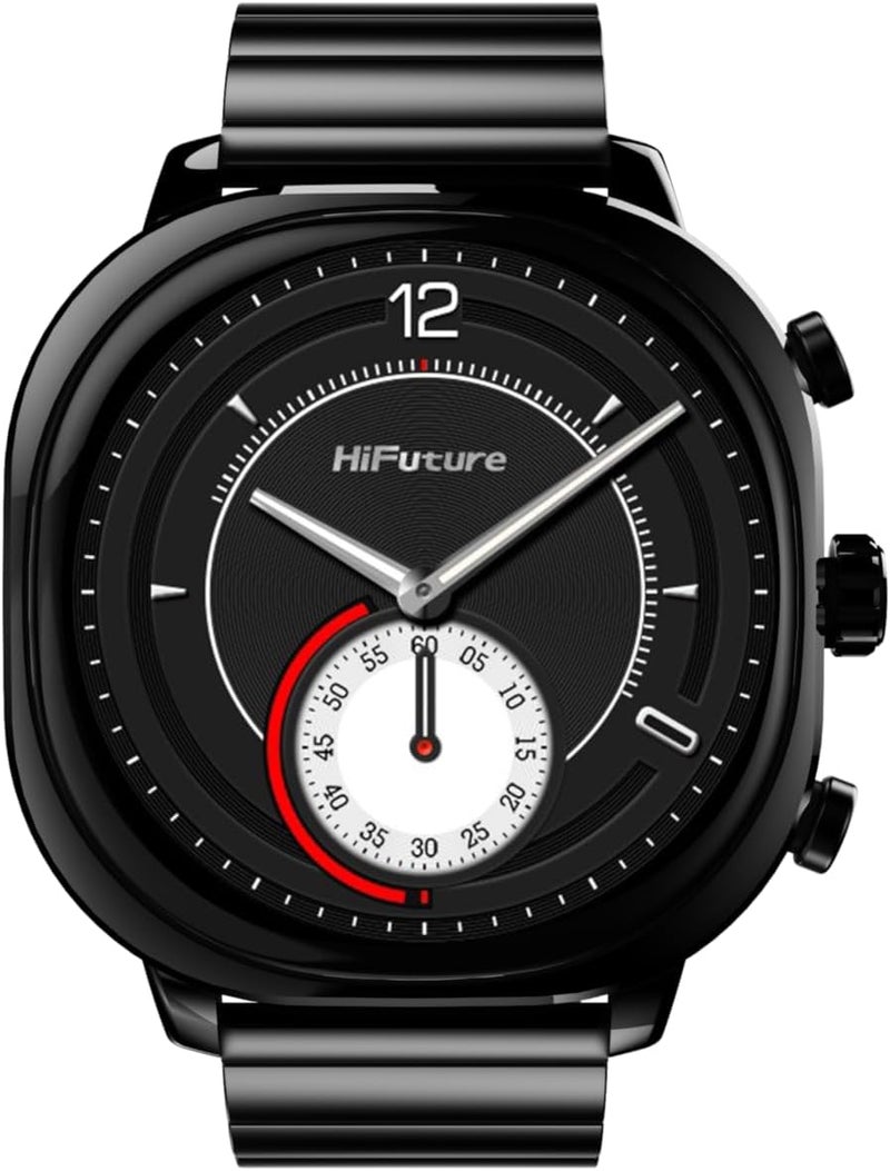 HiFuture AIX Stainless Steel Smartwatch with 1.43" AMOLED Display, Wireless Calling, Health Monitoring, 10-Day Battery Life, IP67 Waterproof - Black