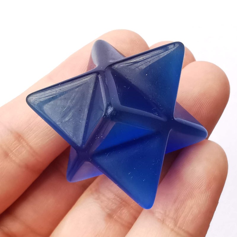 Bacatgem Dark Blue Cats Eye Stone Merkaba Crystal Protection Sacred Meditation Energy Healing Chakra1 Inchs Hexagonal Star Crystals and Healing Stone