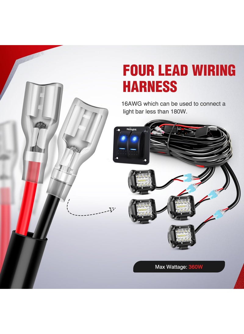 Nilight Nilight - NI -WA 06 LED Light Bar Wiring Harness Kit - 2 Leads 12V On Off Switch Power Relay Blade Fuse for Off Road Lights Work Light, Black  - Image 2