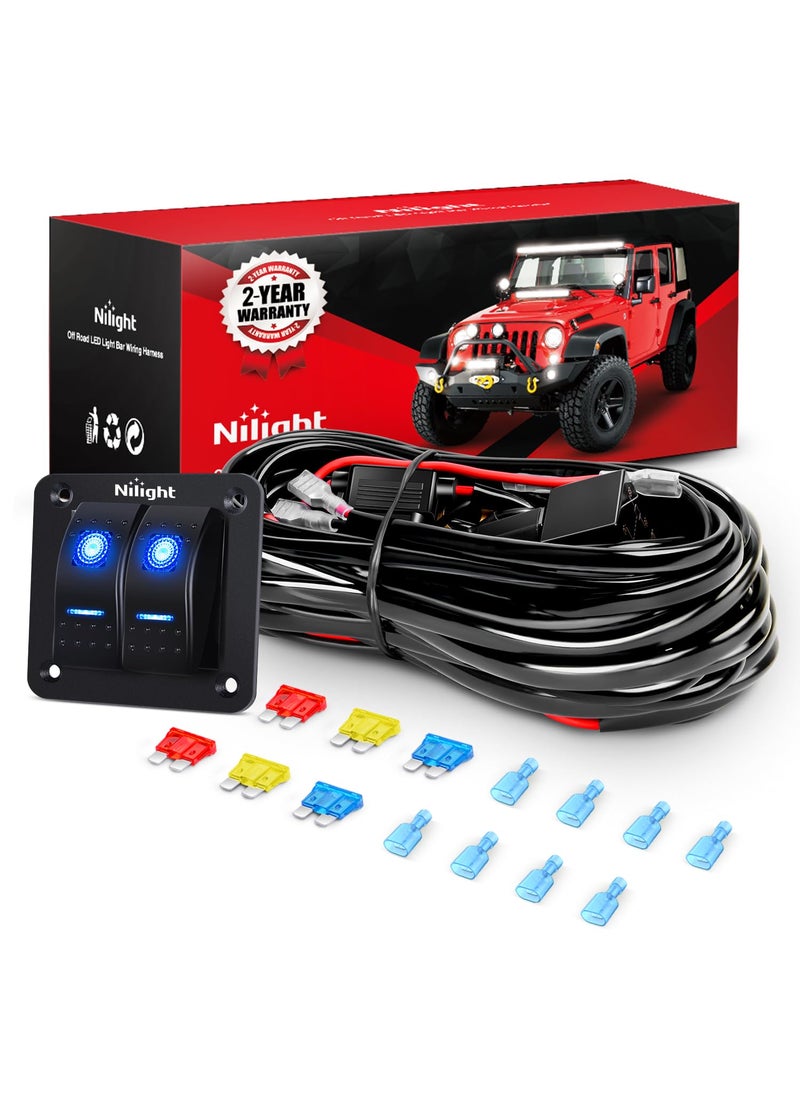 Nilight Nilight - NI -WA 06 LED Light Bar Wiring Harness Kit - 2 Leads 12V On Off Switch Power Relay Blade Fuse for Off Road Lights Work Light, Black  - Image 1