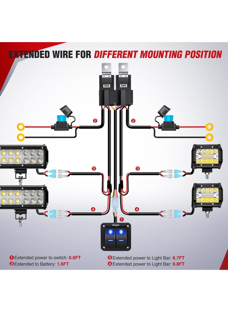 Nilight Nilight - NI -WA 06 LED Light Bar Wiring Harness Kit - 2 Leads 12V On Off Switch Power Relay Blade Fuse for Off Road Lights Work Light, Black  - Image 3