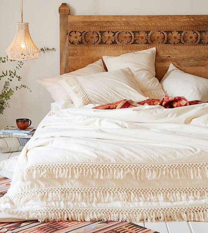 White Duvet Cover Fringed Cotton Tassel Duvet Cover Quilt Cover Twin 68 Wx 90 L