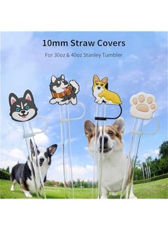 RTYY 6 PCS Silicone Spill Stopper Set for Stanley Cup Straw Covers 30 oz / 40 oz Tumbler Leak Proof Drink Stoppers Silicone Straw Stopper Caps for Stanley Cup Accessories-Dog  - Image 2