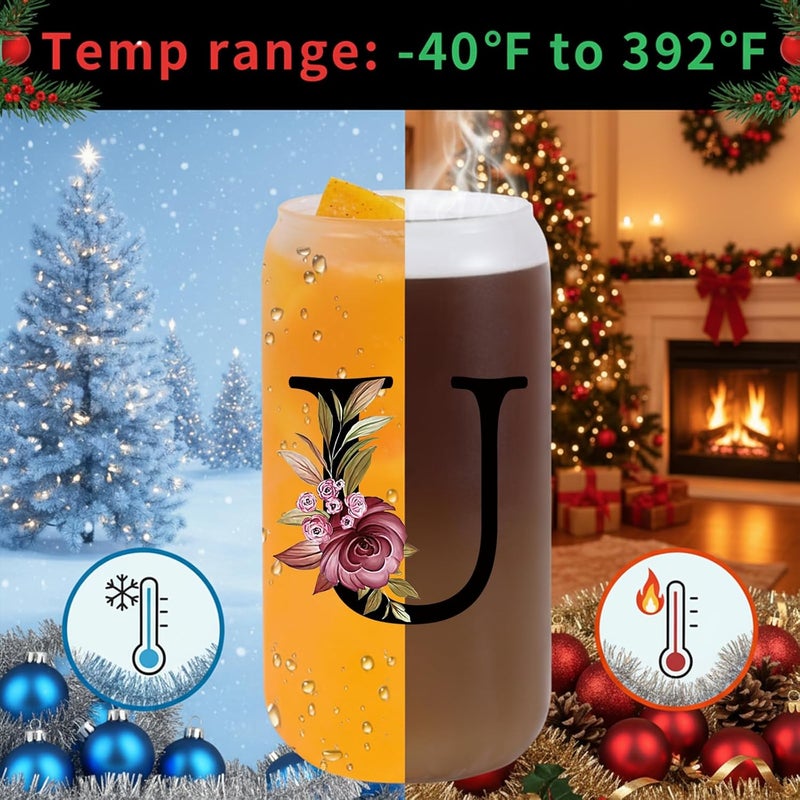 Wulcea Monogrammed Glass Drinking Cup With Lid Straw Gift Auntie Titi Son Girlfriend Brother Work Police Wife Bachelorette College Students Cowgirl Soul Best Sister Ever Work Young Adult Tomboy Lesbian,U - Image 3