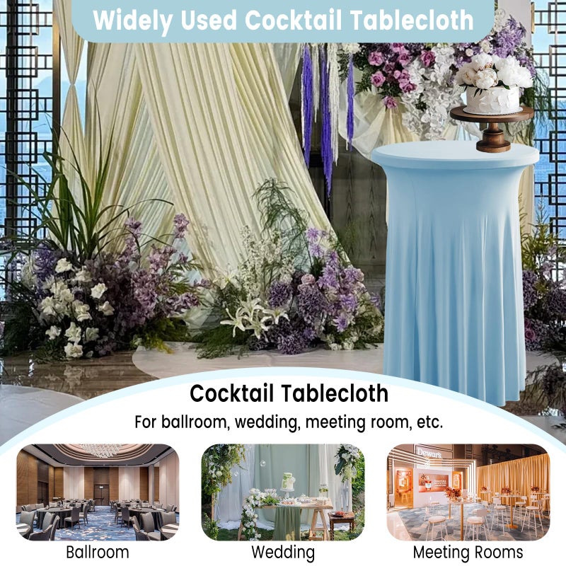 Qubjus 2 Pack Round Cocktail Tablecloths Stretch Table Skirt - 32x43 inch Bar High Top Stylish and Elegant Cocktail Table Covers for Parties, Weddings, Holidays - Light Blue - Image 5