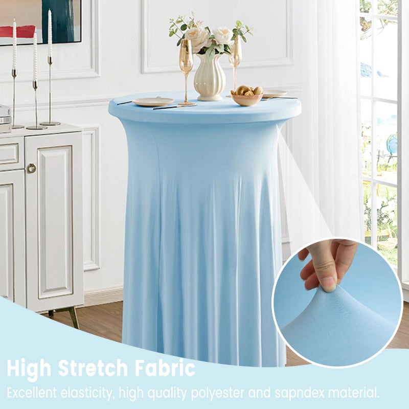 Qubjus 2 Pack Round Cocktail Tablecloths Stretch Table Skirt - 32x43 inch Bar High Top Stylish and Elegant Cocktail Table Covers for Parties, Weddings, Holidays - Light Blue - Image 3