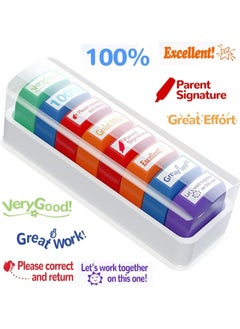 CMGTYYD Rectangular Teacher Stamps for Grading Classroom, Parent Signature Teacher Self-Inking Set Stamps for Homework Teacher Supplies with 8 pcs  - Image 1