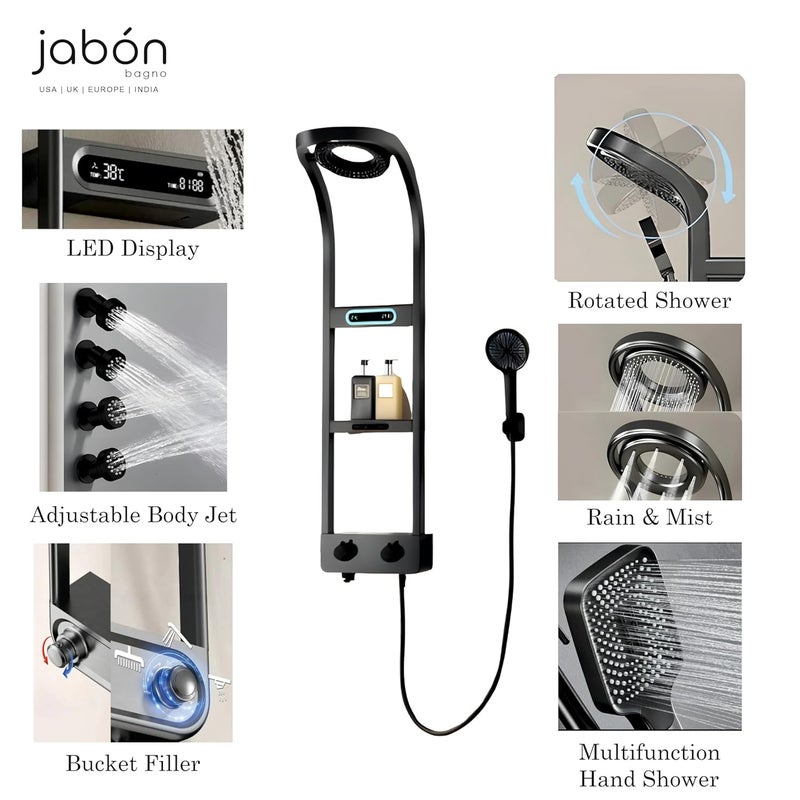 JABON BAGNO JABON BAGNO Shower Panel System with LED Temperature Display Top Shower Hand Shower Body Jets Bucket Filler and Hand Shower  - Image 2