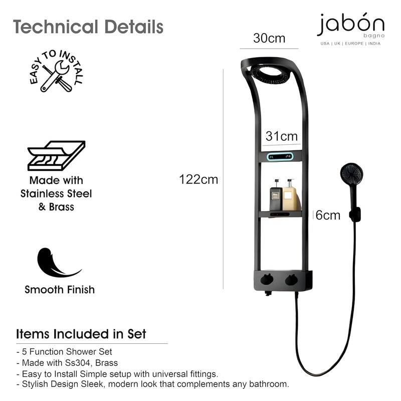 JABON BAGNO JABON BAGNO Shower Panel System with LED Temperature Display Top Shower Hand Shower Body Jets Bucket Filler and Hand Shower  - Image 5
