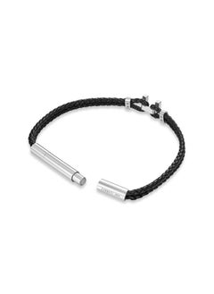 CERRUTI 1881 Ferrucio Silver and Black Leather Bracelet for Men  - Image 3