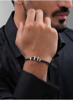 CERRUTI 1881 Ferrucio Silver and Black Leather Bracelet for Men  - Image 4
