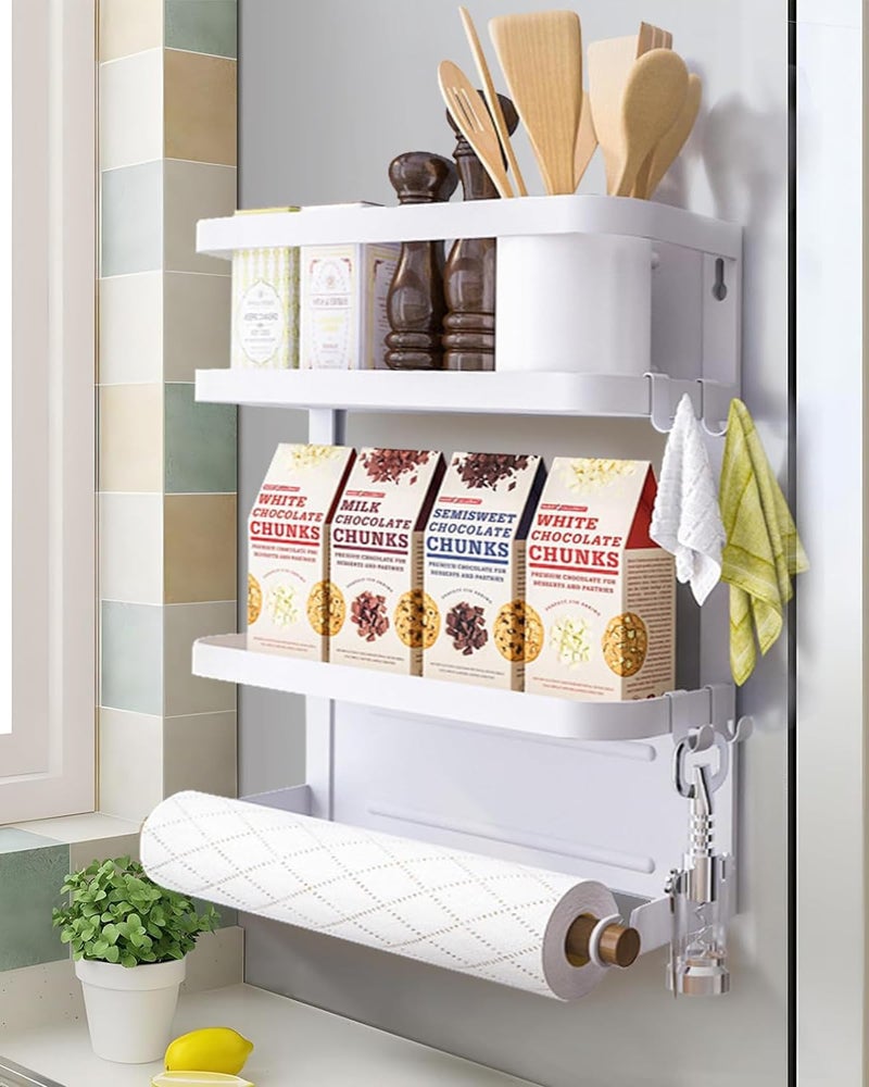 Mukkuri Magnetic Paper Towel Holder,Magnetic Spice Rack Magnetic Spice Rack for Refrigerator Magnetic Shelf Fridge Magnet Organizer Spice Rack Organizer Kitchen Organization Kitchen Storage(White)  - Image 1