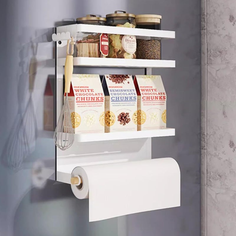 Mukkuri Magnetic Paper Towel Holder,Magnetic Spice Rack Magnetic Spice Rack for Refrigerator Magnetic Shelf Fridge Magnet Organizer Spice Rack Organizer Kitchen Organization Kitchen Storage(White)  - Image 2