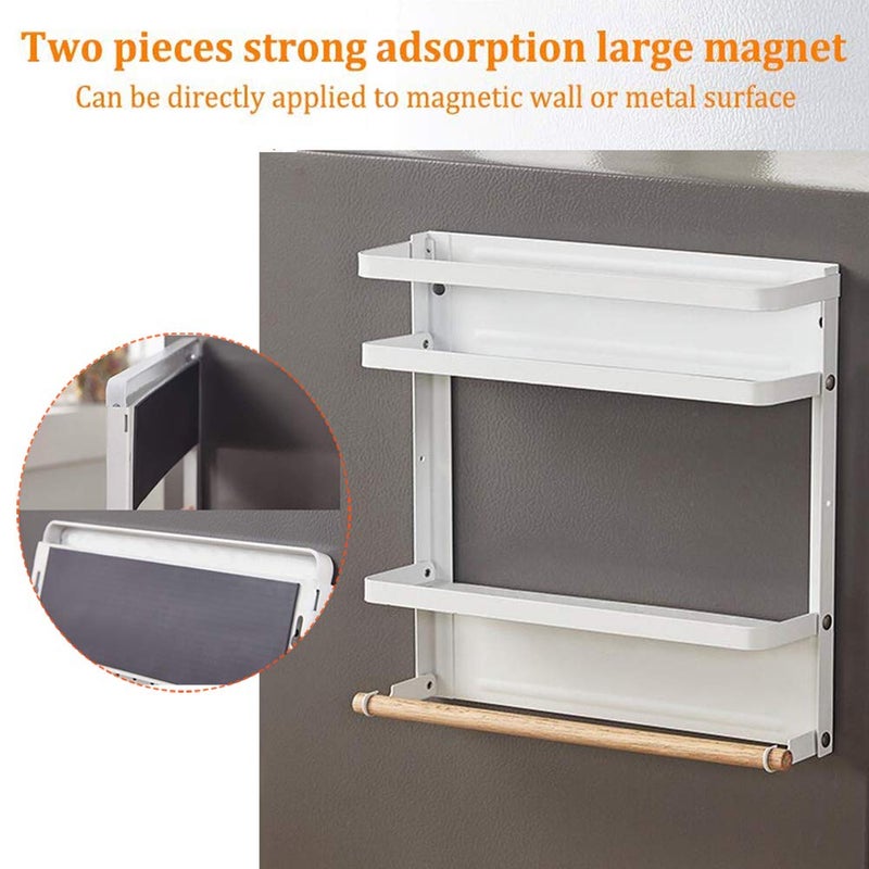 Mukkuri Magnetic Paper Towel Holder,Magnetic Spice Rack Magnetic Spice Rack for Refrigerator Magnetic Shelf Fridge Magnet Organizer Spice Rack Organizer Kitchen Organization Kitchen Storage(White)  - Image 5