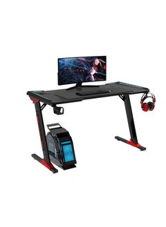 Organized Home Gaming Table with Carbon Fiber Computer Desk with LED Lights RGB Lighting with Headphone Hook Cup Holder Gamer Workstation  - Image 1