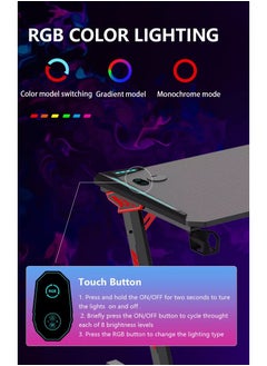 Organized Home Gaming Table with Carbon Fiber Computer Desk with LED Lights RGB Lighting with Headphone Hook Cup Holder Gamer Workstation  - Image 3