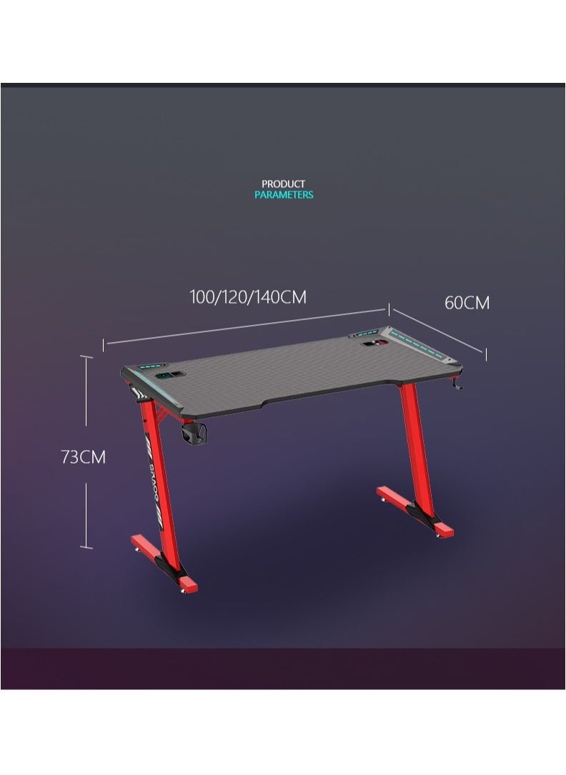 Organized Home Gaming Table with Carbon Fiber Computer Desk with LED Lights RGB Lighting with Headphone Hook Cup Holder Gamer Workstation  - Image 5