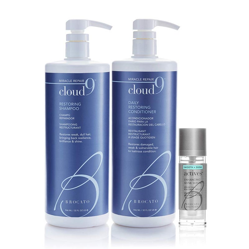 Brocato Cloud 9 Shampoo & Conditioner Liter, 32oz & Actives Enhancing Serum | Shine Booster & Conditioning Hair Agent | Replenishing Oils, Repair & Smooth Hair | Perfect For Straight or Curly Texture - Image 1