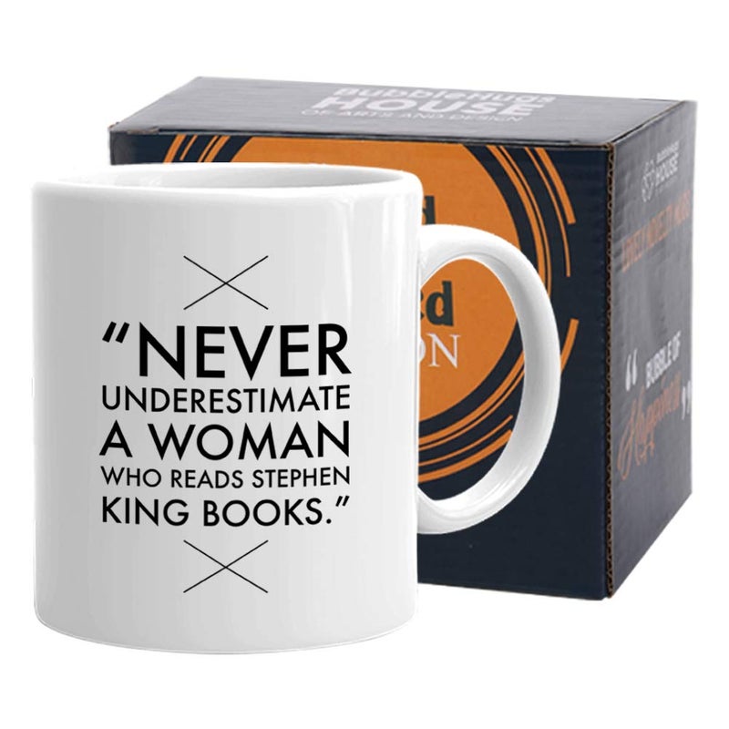 Bubble Hugs Reader Coffee Mug 11 oz Never Underestimate A Women Who Reads Horror Novel Book Lovers King Gift for Bookworm Proofreader Women White