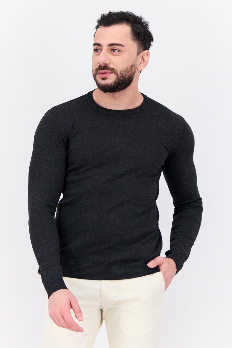 Sorbino Men Crew Neck Long Sleeve Knitted Sweater, Dark Grey - Image 1