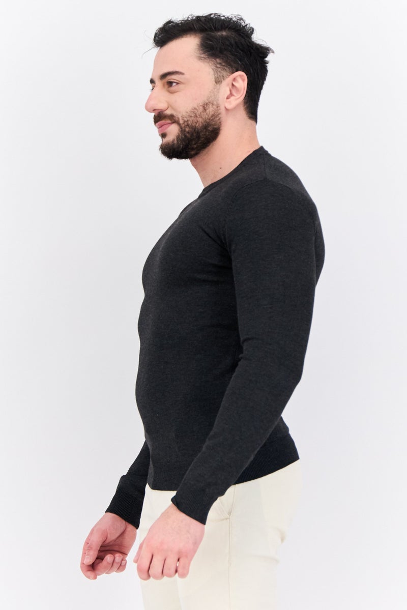 Sorbino Men Crew Neck Long Sleeve Knitted Sweater, Dark Grey - Image 2