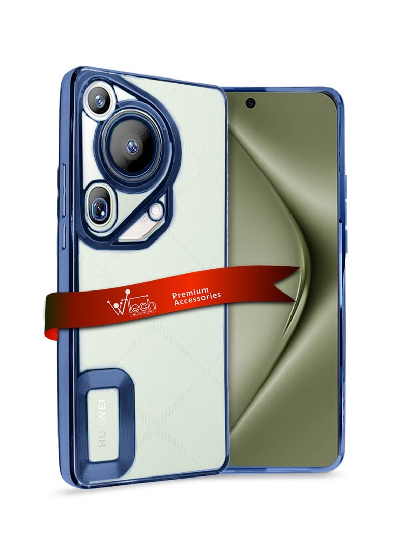 Wtech Huawei Pura 70 Ultra 5G 2024 PU Luxury Plating Raised Lips Camera Hole Case Cover Navy Blue - Image 1