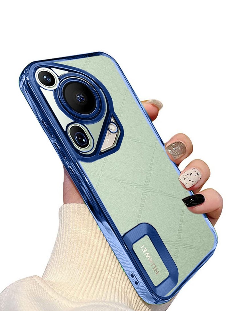 Wtech Huawei Pura 70 Ultra 5G 2024 PU Luxury Plating Raised Lips Camera Hole Case Cover Navy Blue - Image 2