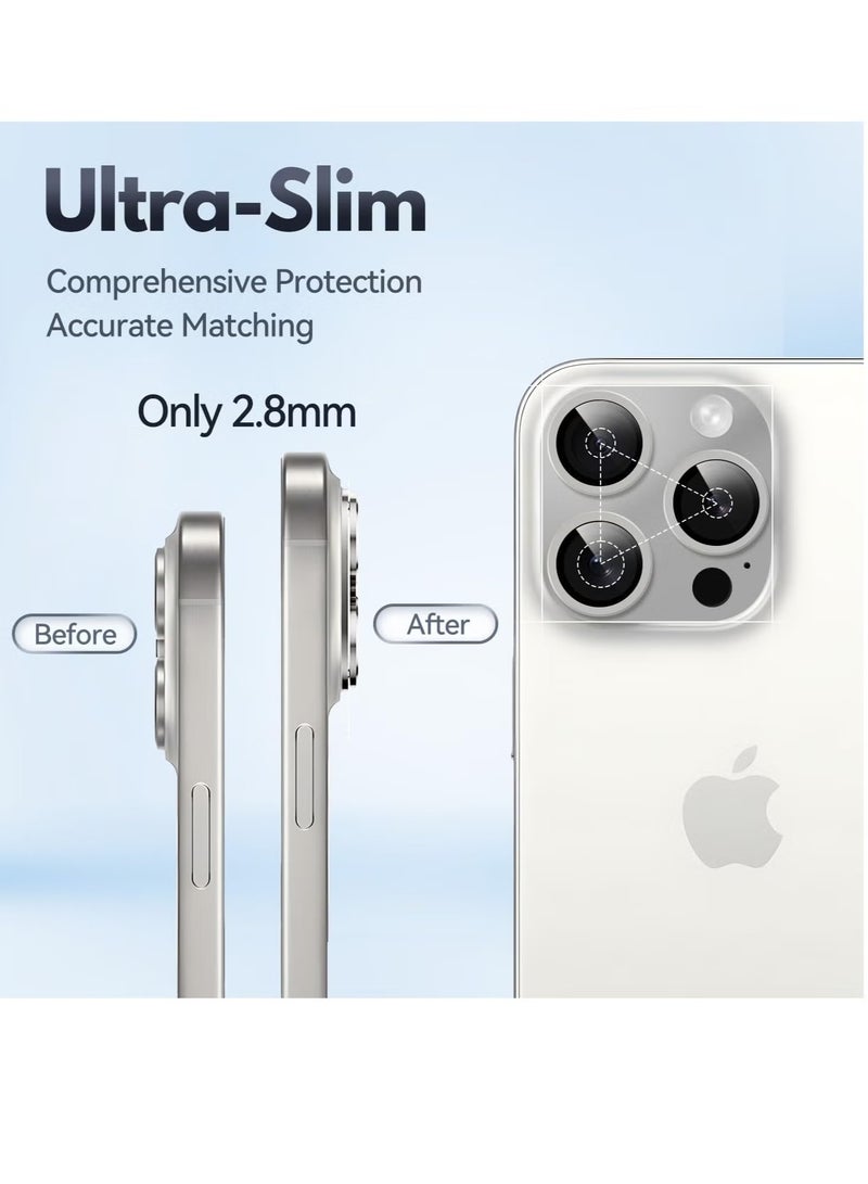 ELTRAZONE (2 Pack) Camera Lens Protector for iPhone 16 Pro and iPhone 16 Pro Max – [Alloy Metal Camera Cover] + [Tempered Glass Screen Protector] (Silver) - Image 2
